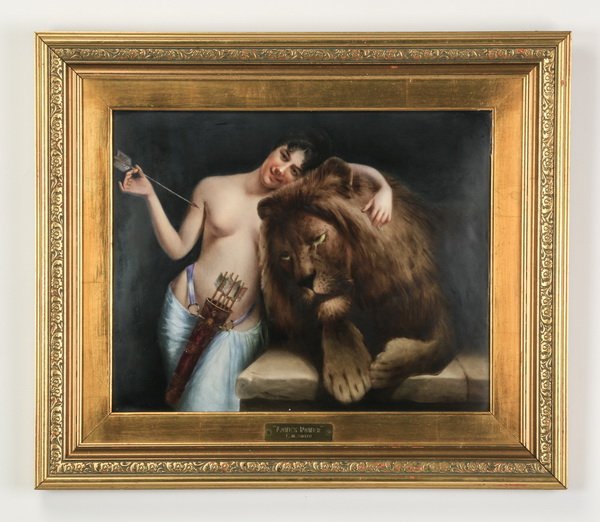 Porcelain plaque of Diana the Huntress, 23"w (1 of 4)