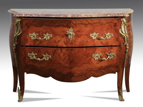 Marquetry inlaid marble top commode, 50"w (1 of 3)