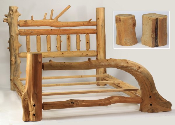 King size birchwood log bed & nightstands (1 of 5)