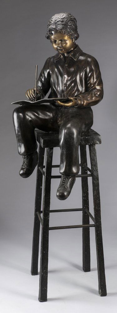 Bronze sculpture of a boy on a stool, 60"h (1 of 4)