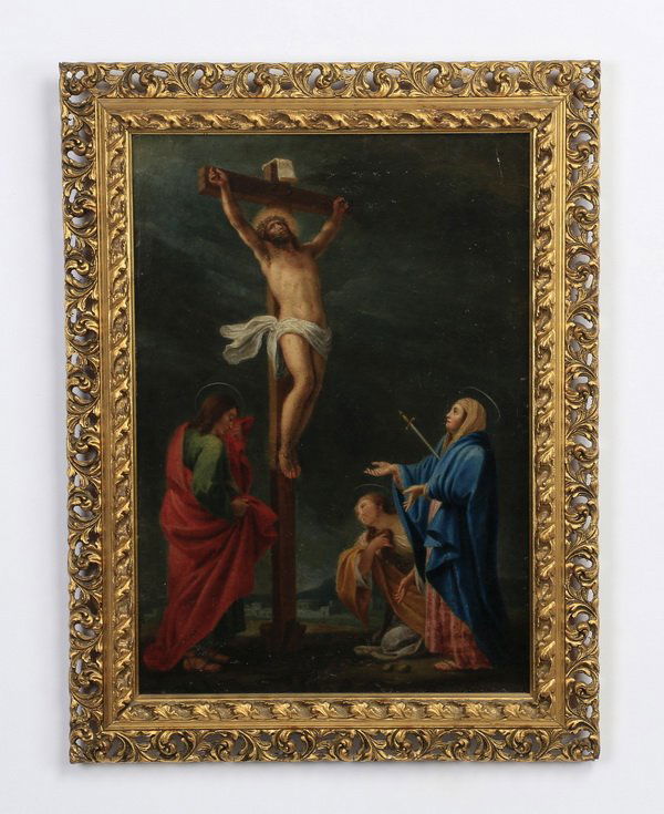 19th c. O/c of Crucifixion with Virgin Mary (1 of 3)