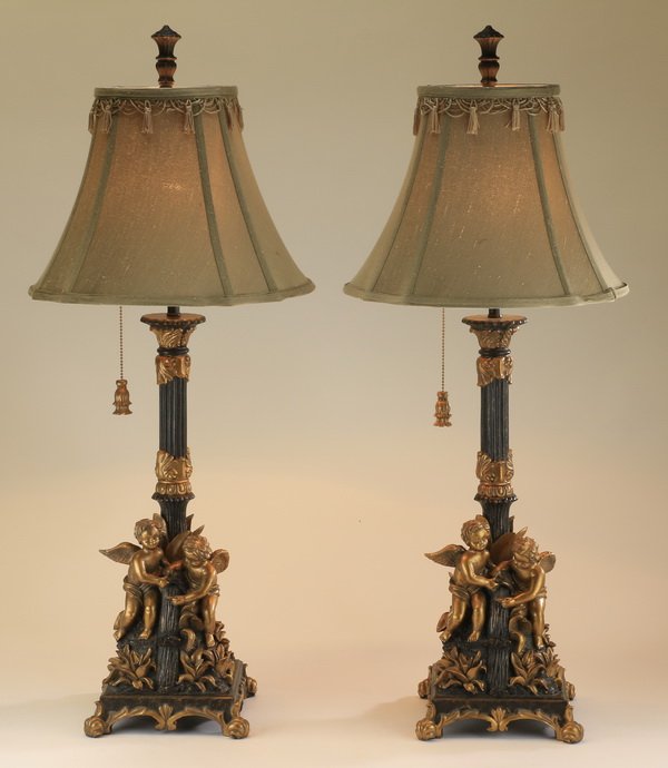 (2) Figural table lamps w/ shades, 35"h (1 of 3)