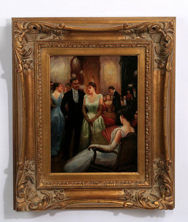 Signed oil on panel party scene, 25"h (1 of 5)