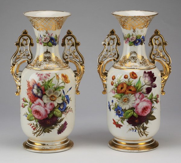 (2) 19th c. hand painted vases, 15"h (1 of 2)