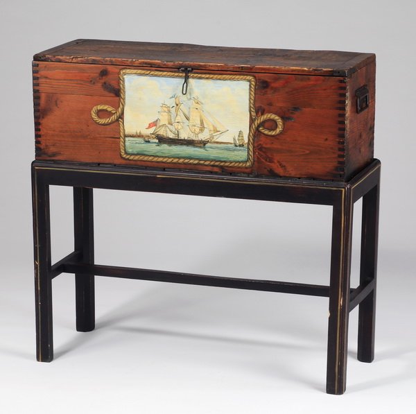 Paint decorated nautical chest on stand (1 of 4)