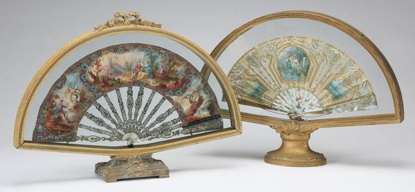(2) Antique Continental hand painted fans (1 of 6)