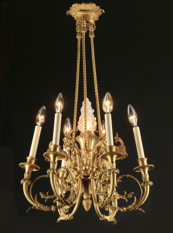 19th c. Continental gilt bronze chandelier (1 of 2)