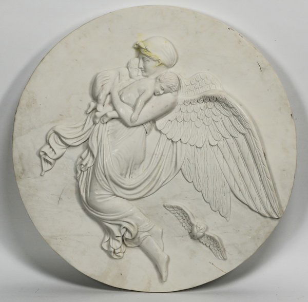 Continental marble plaque, angel & infants (1 of 2)