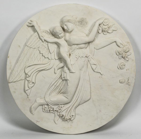 Continental marble plaque of angel & infant (1 of 2)