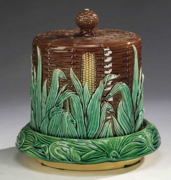 Basket & corn majolica cheese dome, 11"h (1 of 3)