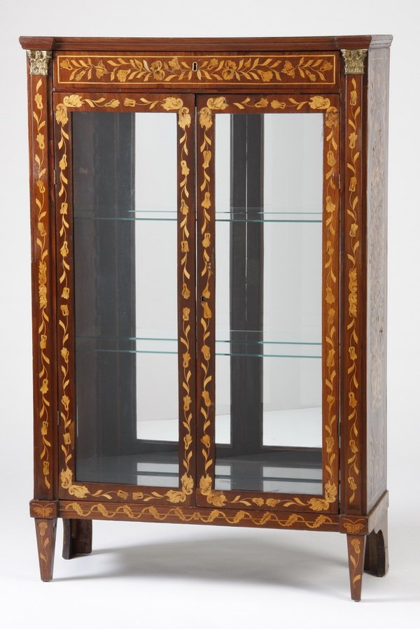 19th c. Dutch marquetry inlaid curio cabinet (1 of 3)