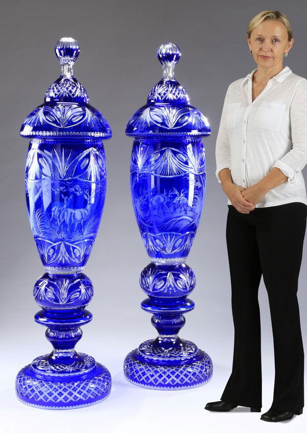 Monumental Bohemian crystal vases, 54"h (1 of 7)