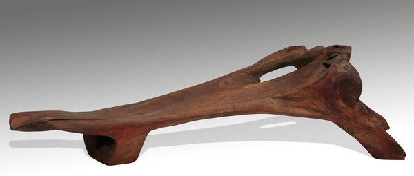 Contemporary carved teakwood bench, 98"l (1 of 3)