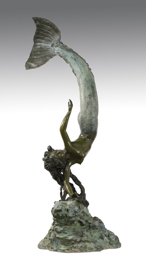 Patinated bronze mermaid sculpture, 10 ft (1 of 10)