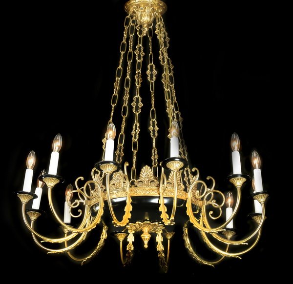 French Empire style 12-light chandelier, 40"h (1 of 3)