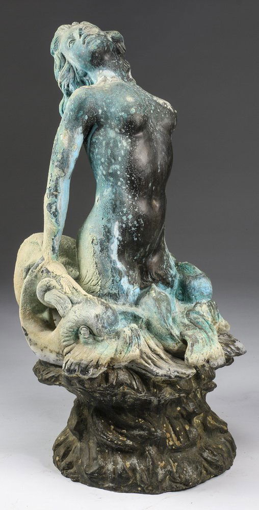 Verdigris bronze mermaid sculpture, 32"h (1 of 5)