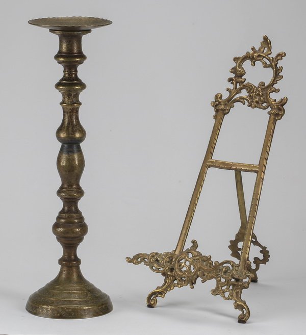 (2) Brass candlestick & table easel (1 of 1)