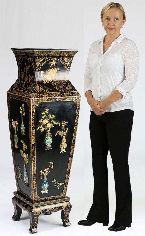 Chinese lacquer, cloisonne floor vase, 58"h (1 of 7)