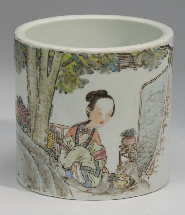 Chinese porcelain brush pot, inscribed (1 of 8)