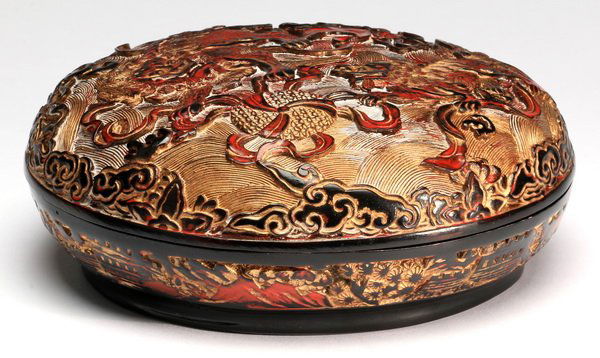 Chinese parcel gilt Tixi lacquer box, 7"w (1 of 6)