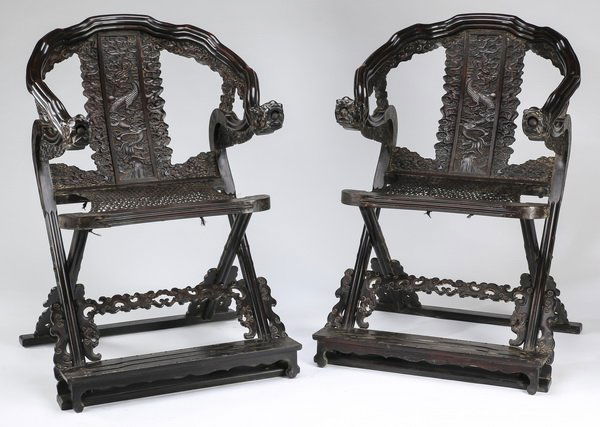 (2) Chinese zitan dragon and cloud chairs (1 of 10)