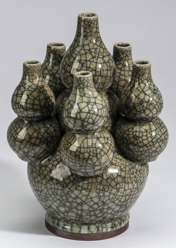 Chinese Ge type double gourd vase, 12"h (1 of 6)