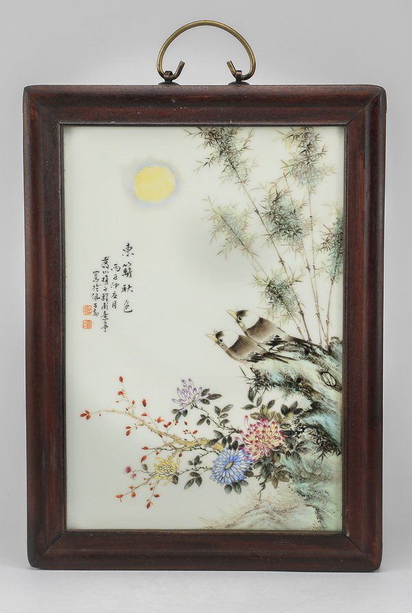 Chinese 'huaniao hua' porcelain plaque, 17"h (1 of 4)