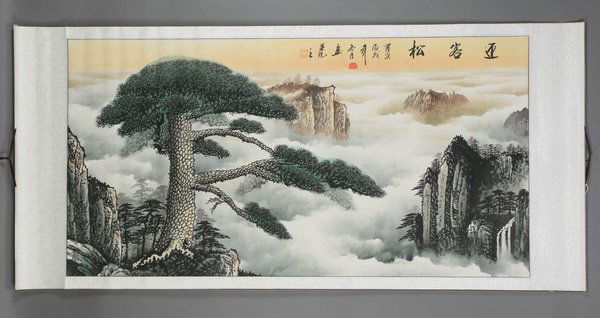 Chinese hand painted landscape scroll, 80"l (1 of 4)