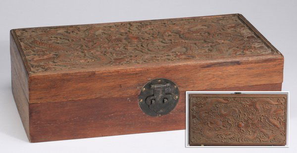 Chinese carved hardwood dragon box, 12"l (1 of 7)