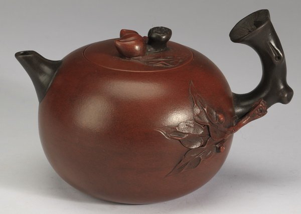 Chinese zisha peach & branch teapot, 4"h (1 of 8)