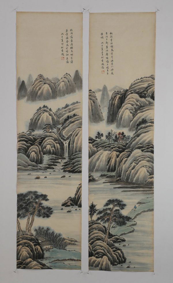 (2) Chinese hand scrolls, ink and watercolor (1 of 9)