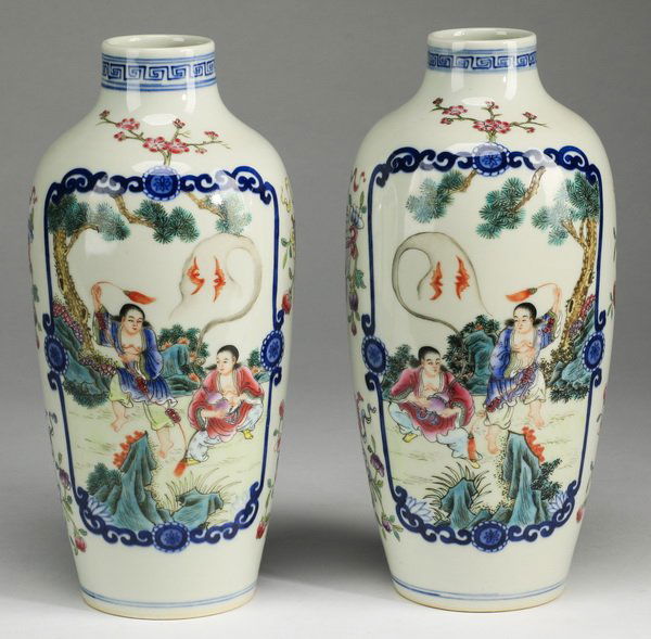 (2) Chinese vases, Tongzhi marks, 11"h (1 of 6)