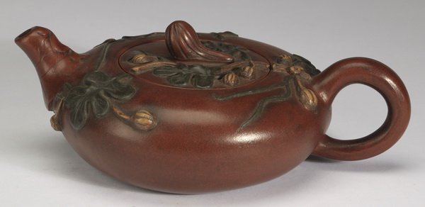 Chinese zisha gourd & vines teapot, 3"h (1 of 7)
