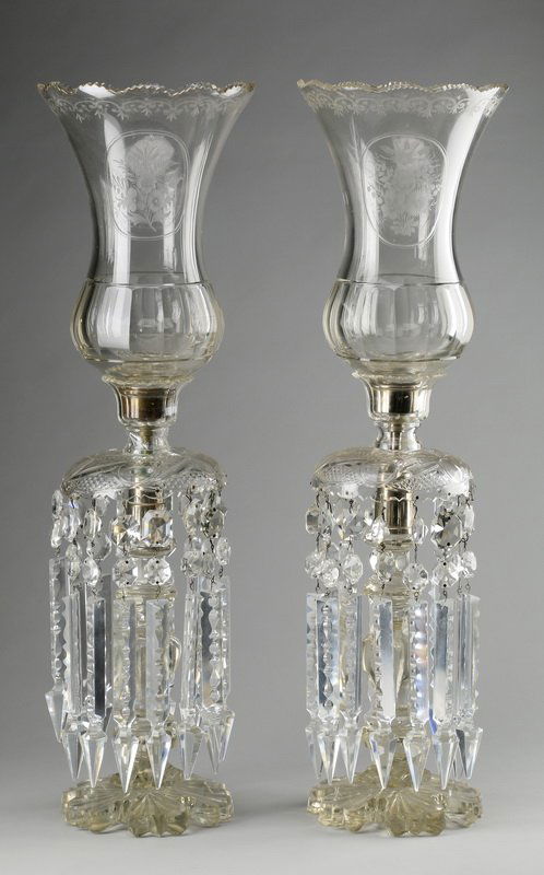 (2) 19th c. Continental crystal lustres, 27"h (1 of 1)