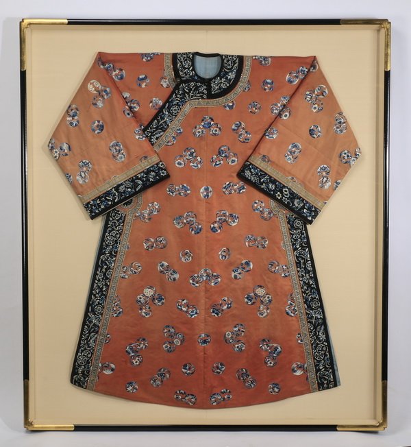 Circa 1920 Chinese robe, framed, 65"h (1 of 3)