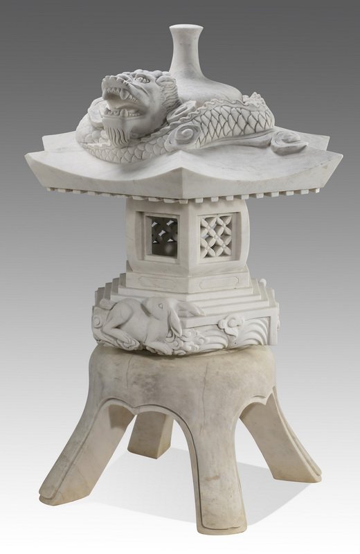 Carved marble pagoda-form lantern, 50"h (1 of 5)