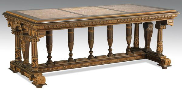 Carved marble top library table, 78"l (1 of 3)