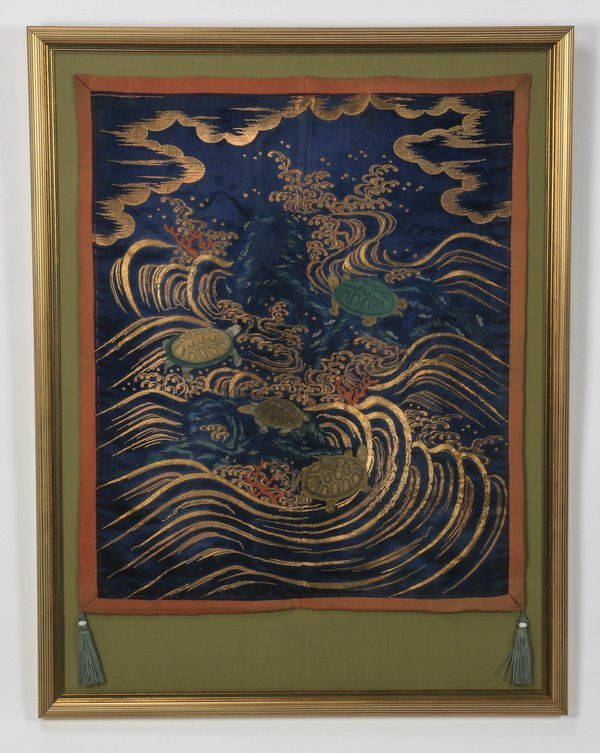 Japanese silk fukusa w/ turtles, 42"h (1 of 1)