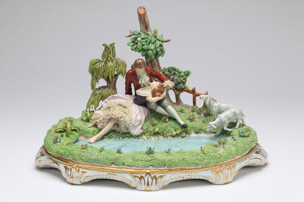 Sitzendorf porcelain group, marked, 10"w (1 of 6)