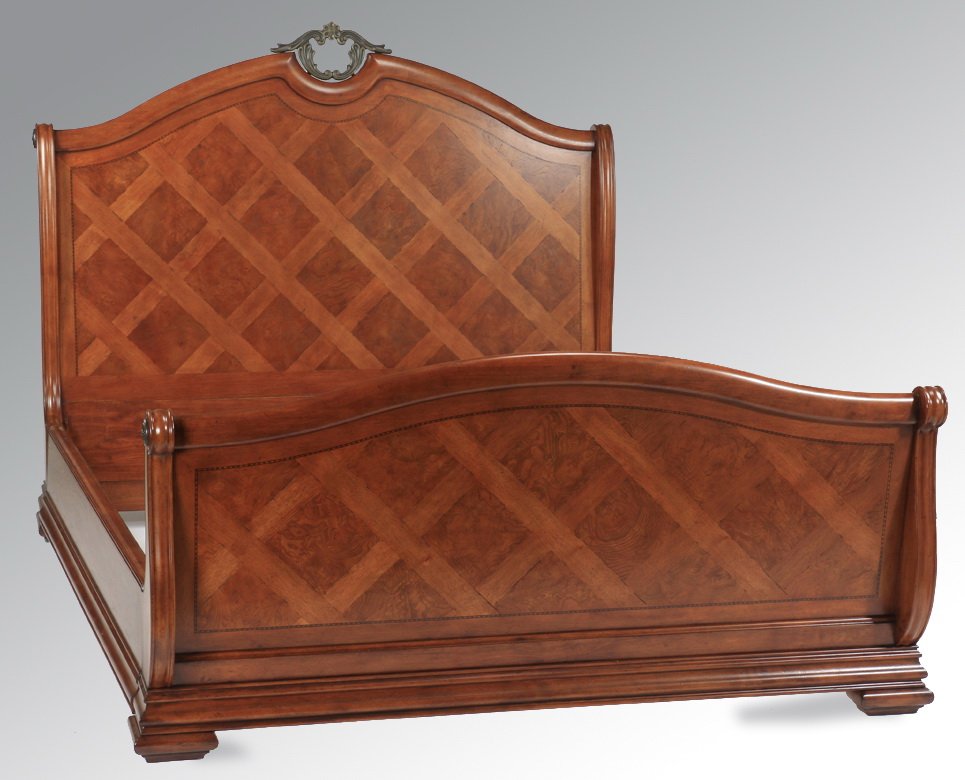 Parquetry inlaid king size bed, 69"h (1 of 1)