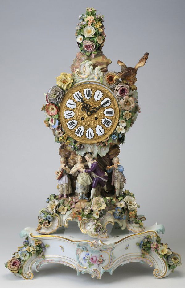 Early 20th c. Meissen clock, 25"h, marked (1 of 9)