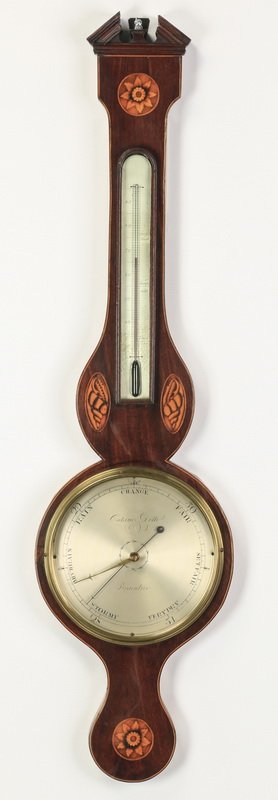 19th c. English inlaid barometer, 38"h (1 of 3)