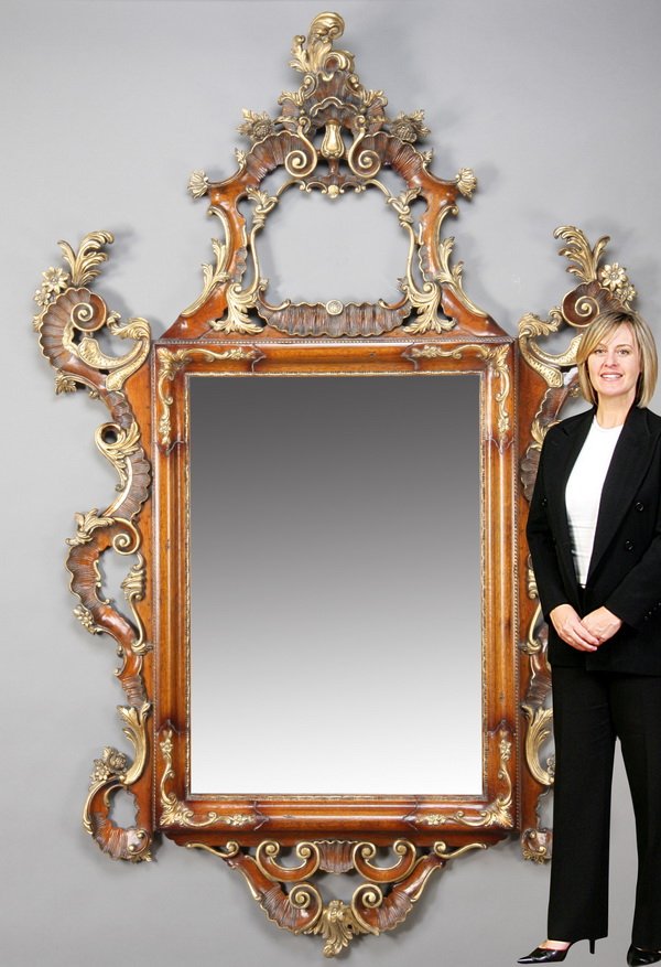 Monumental carved mahogany mirror, 90"h (1 of 3)