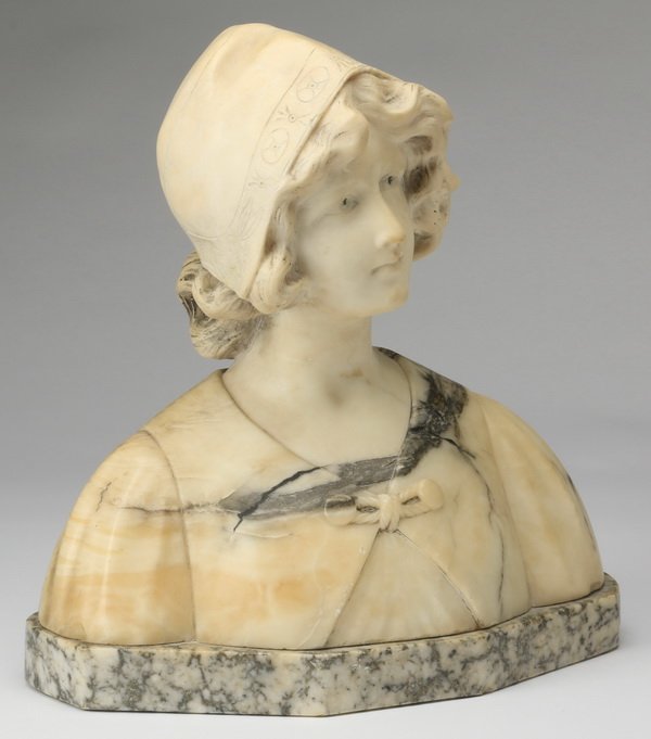 19th c. French marble and alabaster bust, 14" (1 of 7)