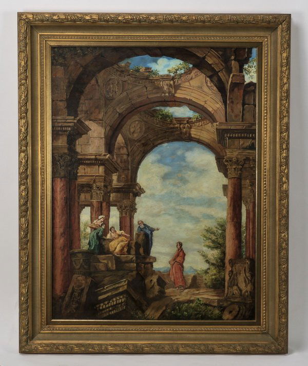 19th c. O/c Capriccio scene, signed, 58"h (1 of 6)