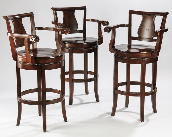 (3) Carved mahogany barstools w/ swivel seats (1 of 2)