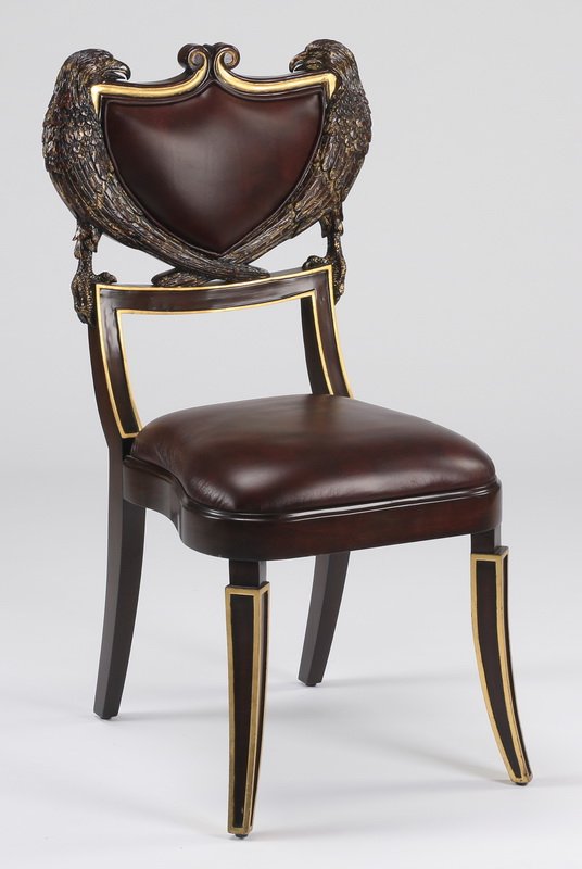 Carved shield-back side chair, in leather (1 of 3)