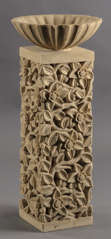 Carved stone pedestal with basin, 37"h (1 of 3)