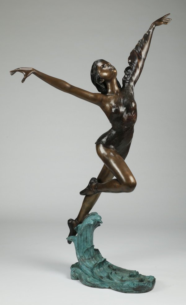Patinated bronze sculpture of a dancer, 76"h (1 of 10)