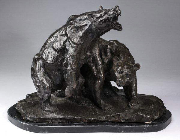 Bronze sculpture of two bears, 25"w (1 of 4)